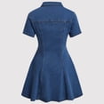 thumbnail image 4 of Katigan Women Denim Dress Button Down Close Short Sleeve A-Line Cotton Jean Dress Deep Blue XXL, 4 of 8