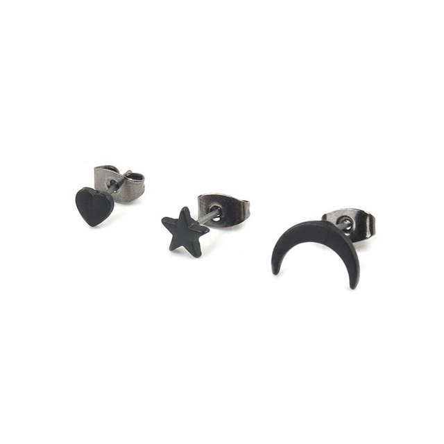 3 Pcs/Ensemble Boucles d'Oreilles en Forme de Cœur Étoile Lune pour Femmes, Boucles d'Oreilles Fille Soirée Bal, Bagues Punk Strass