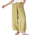 thumbnail image 2 of Miluxas Ladies' Trendy Wide Leg Lantern Pants with Pockets Solid Smoked High Waist Loose Fit Trousers Summer Outfits Boho Beach Wear Yellow, 2 of 9