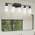 thumbnail image 6 of Melucee Eye Protection LED 5-Light Bathroom Light Fixture, Dimmable Black Modern Wall Light Over Mirror with Clear Glass Shade, 6 of 8
