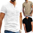thumbnail image 1 of Camiseta informal de manga corta Henley estilo lino para hombre, camiseta de verano, blanco, L ShuxiuWang 8390613684929, 1 of 1