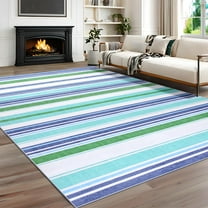 Wellber Soft Rugs Vintage Striped Area Rug Accent Carpet for Bedroom Living Room Home Decor,4'x6',Blue