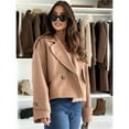 thumbnail image 5 of Women Crop Double Breasted Pea Coat Work Office Cropped Jacket with Pockets Khaki XL, 5 of 9