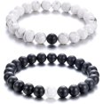thumbnail image 1 of Distancia de pareja para él y para ella, ágata negra mate, cuentas naturales blancas, pulsera de piedra, regalo Heilwiy, 1 of 5