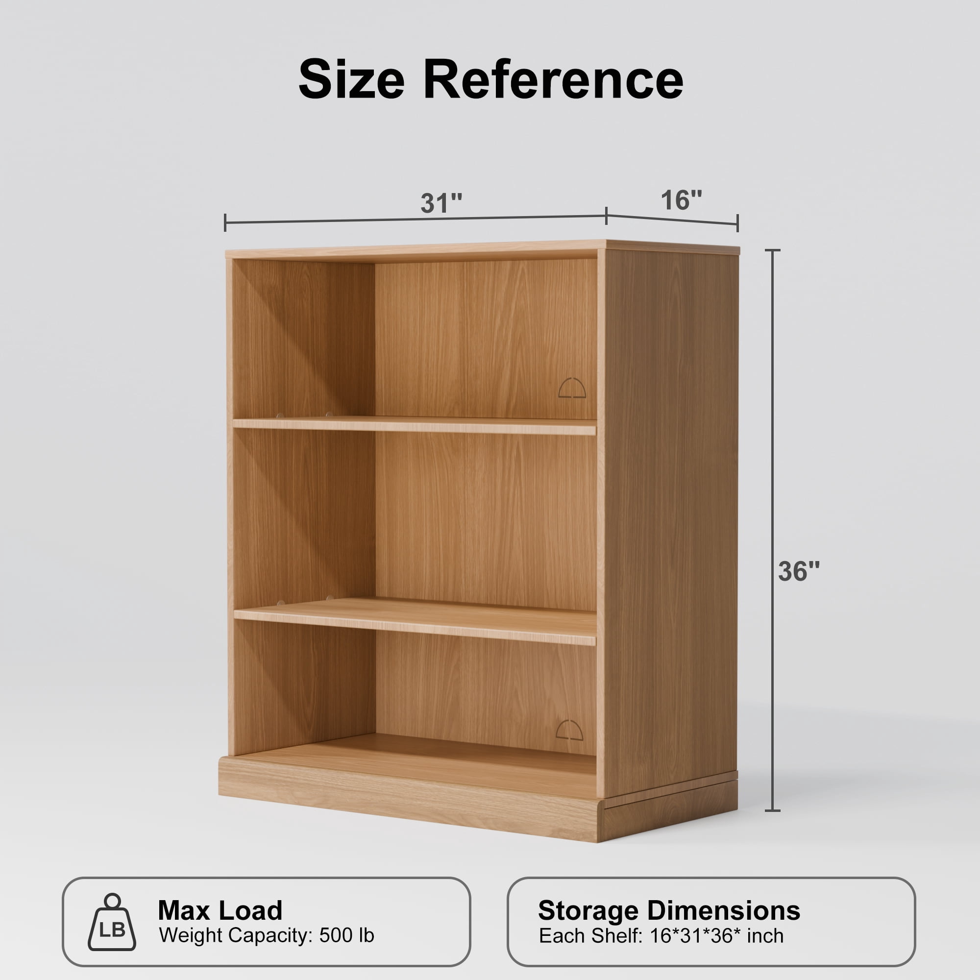 MAYEERTY 2-Set 16*31*36"Natural Wood Grain Storage Cabinet with Adjustable Shelves for Living Room, Bookcase