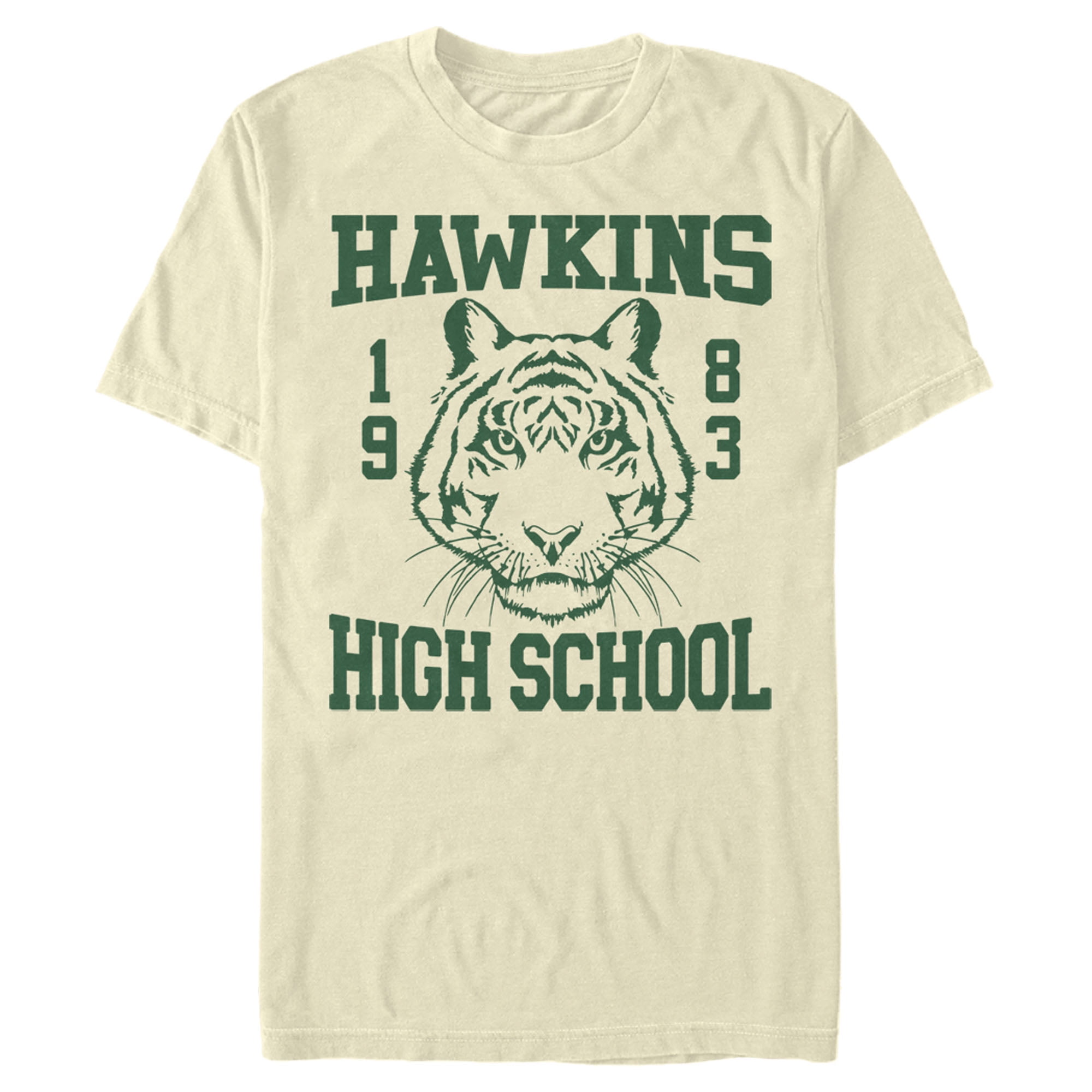 Men's Stranger Things Hawkins High School Tiger 1983  Graphic Tee Cream Small