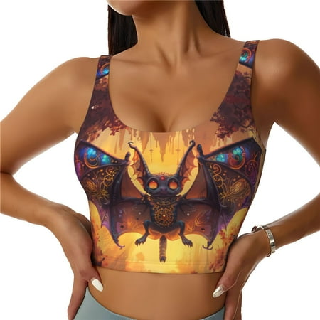 Sports Bras for Women High Support  Halloween Colorful Bat Workout Tank Tops Woman  Yoga Bra with Removable Cups