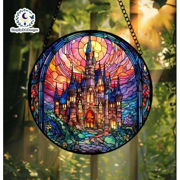 Enchanting Stained Glass Castle Suncatcher, Fairytale Window Decor, Magical Gift for Fantasy Lovers, Vibrant Home and Office Decoration 4303520483