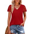 thumbnail image 5 of Summer Oversize Shirts for Womens Fashion Casual Loose Solid Color V-neck Lace Patchwork Short Sleeved Top, 5 of 9