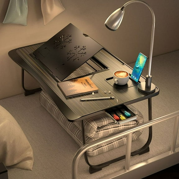 FANRUINA Laptop Lap Desk For Bed Couch Use Cup Holder Phone Drawer Foldable Legs Home Office Breakfast Tray