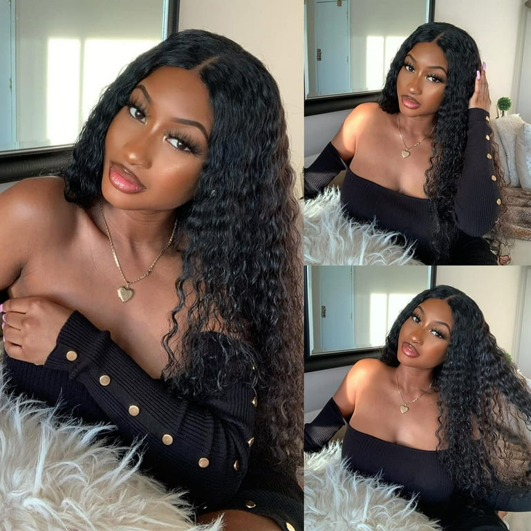 Deep Wave Lace Front Wigs Human Hair Wigs for Black Women 4x4 HD  Transparent Lace Closure Wig Brazilian 150% Glueless Deep Curly Wig Human  Hair Pre