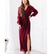 thumbnail image 1 of Vestido de manga larga con abertura lateral, vestido de cuello en V para mujer, vestido largo de manga larga para mujer, vestido maxi elegante compacto y liviano, 1 of 5