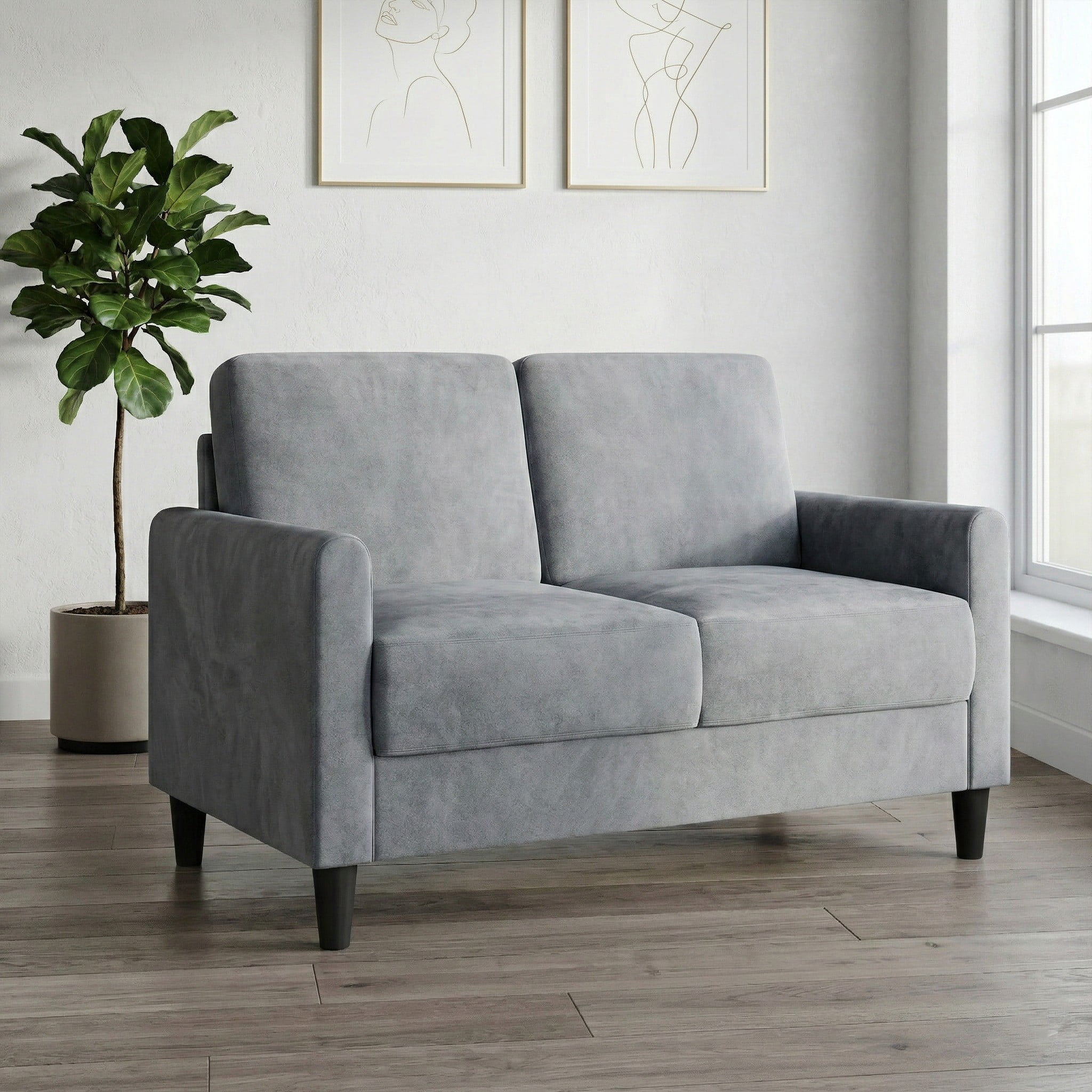 Home Design Goliad Velvet Arm Loveseat with Pocket Spring, Soft Cushions, Clean Lines Design, Gray