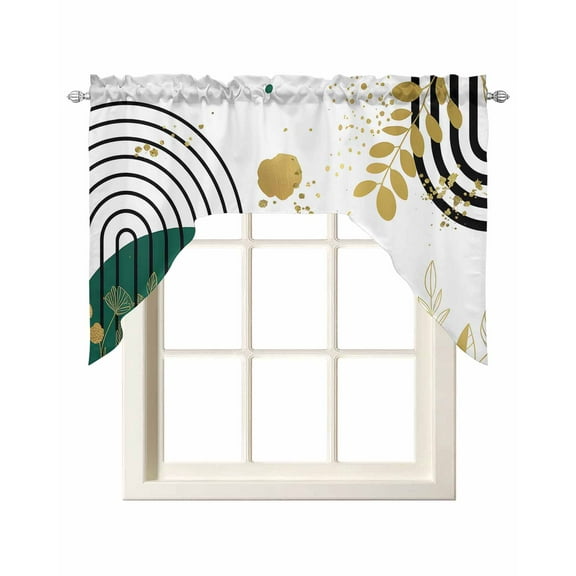 Boho Green Kitchen Swag Valances for Windows, Gold Leaf Black Bohemian Plant Circle Flower Swag Valances Curtains for Living Room, Rod Pocket Window Treatments for Bathroom, Bedroom, Cafe, 56"x36"