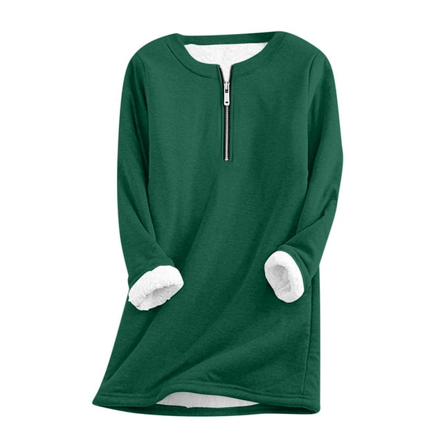 Vêtements d'Automne pour Femmes Veste Chaude en Laine d'Agneau à Manches Longues Col Rond Demi-Fermeture à Glissière