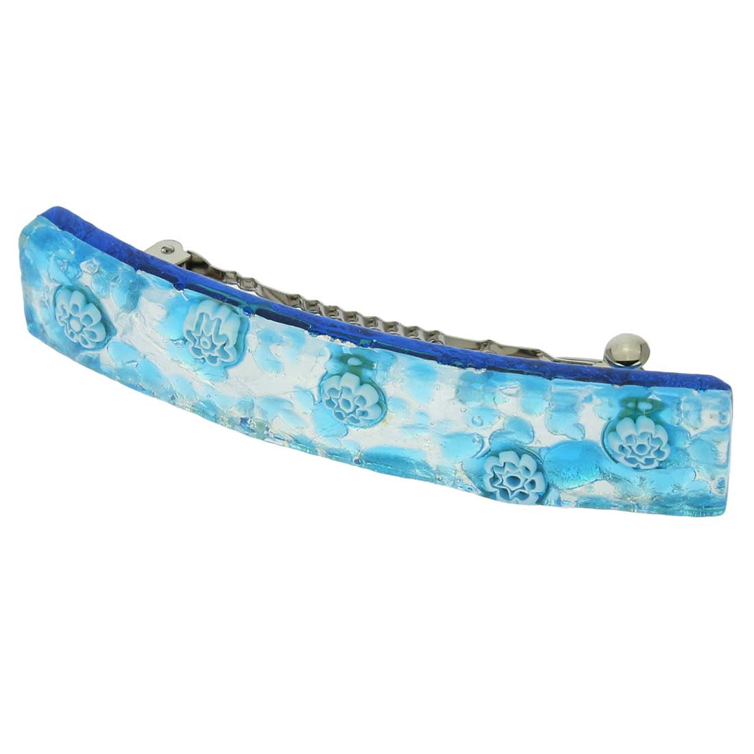GlassOfVenice Murano Glass Venetian Reflections Hair Clip - Aqua Silver
