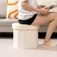 thumbnail image 6 of PINPLUS 15" Storage Ottoman,Toy Chest Box，Folding Footrest Stool Seat,Round Shape,Sherpa Fabric,White, 6 of 9