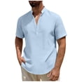 thumbnail image 3 of THDHVS Mens Summer Shirts,Men Solid Color Short Sleeve Mandarin Collar Shirt Half Button Placket Casual,T Shirts for Man Light Blue 3XL, 3 of 7