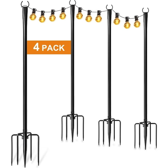 4 Pack 10Ft String Light Poles for Outside, Thickened Metal Lights Hanger Pole Outdoor with Fork, Lighting Hanging Post Accessories for Patio Decor Garden Backyard Yard Front Porch Outside Decoration