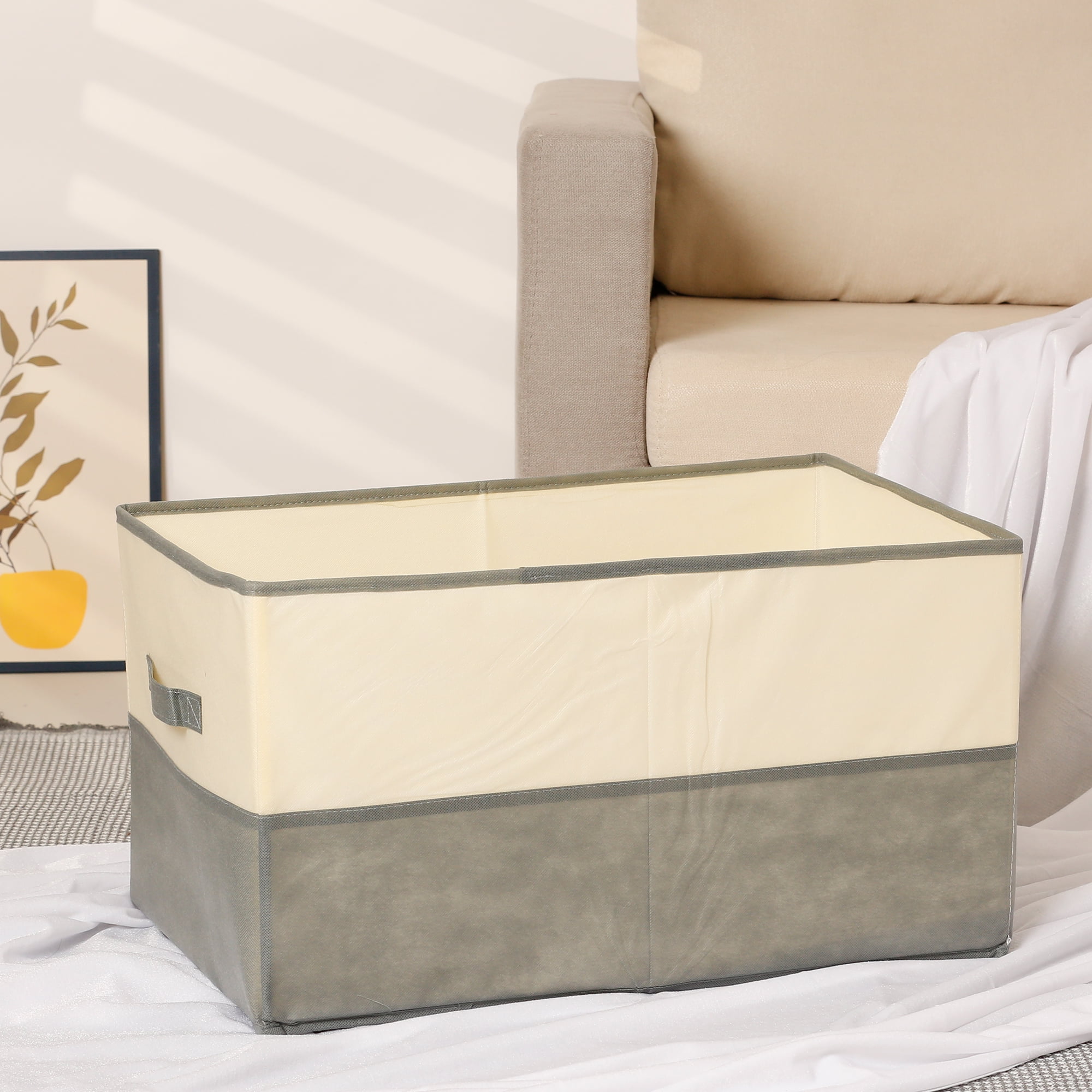 Unique Bargains Fabric Storage Cube Storage Bin Storage Basket Grey 21.7*13.8*12in