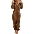 thumbnail image 2 of KelaJuan Women Thick Plush Sleeping Romper with Bear Ear Hat, Long Sleeve Zipper Hooded Jumpsuit for Autumn, Winter, 2 of 8