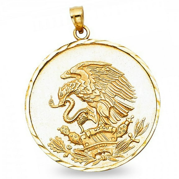 14k Yellow Gold Solid Eagle Snake Charm Pendant Genuine High Polished Round Medal Style New 30 mm x 30 mm