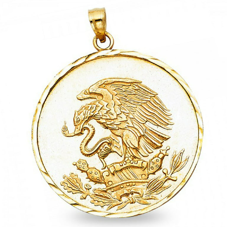 Brand New 14K Yellow Gold Polish Eagle Symbols in Circle Charm Pendant