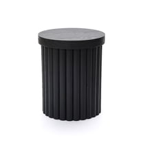 LuxenHome Modern Black Wood Fluted Round Side Table, Small Accent End Table for Living Room