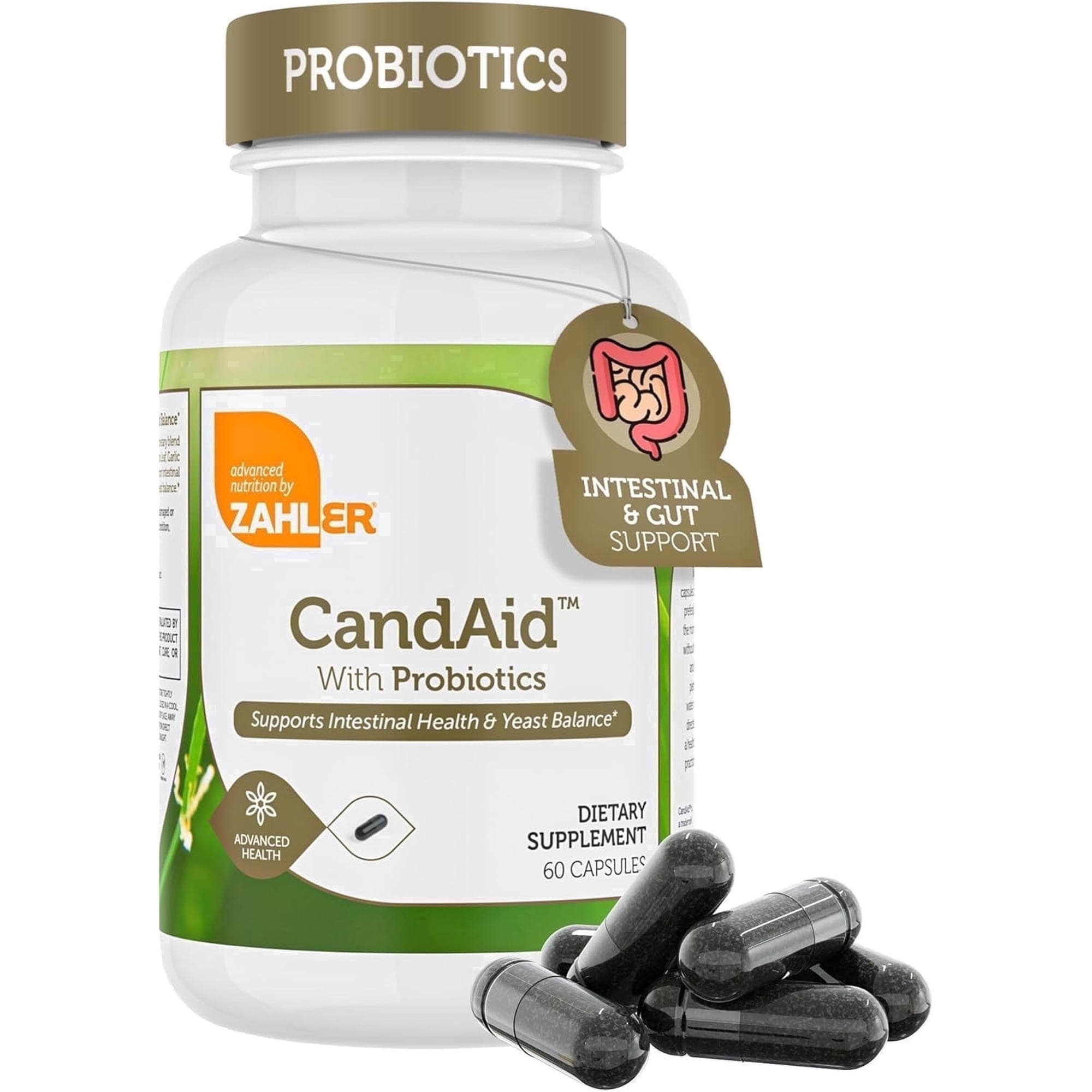 Zahler CandAid Digestive Supplement with Probiotics, Unflavored Capsules, Non-GMO, Kosher, 60 Count