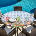 thumbnail image 6 of Easter Bunny Gnomes Round Tablecloth, Fitted Table Cover with Elastic for 36"-44" Round Tables, Spring Easter Eggs Floral Blue Plaid Table Cloth Outdoor Indoor Dinning Party Waterproof Tablecloths, 6 of 7