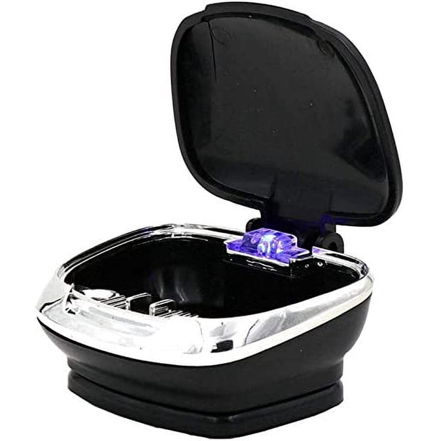 ZHAOCHENG Cenicero portátil negro para coche, mini cenicero impermeable ignífugo para coche, desmontable y fácil de limpiar con tapa azul, cenicero ligero para cigarrillos -