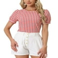 thumbnail image 1 of CHUANK Costume d'Halloween pour Femmes, Blouse d'Été à Carreaux, Col Rond, Manches Courtes Bouffantes, 1 of 5