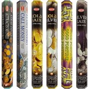 Hem Incense Sticks Variety Pack #29 and Incense Stick Holder Bundle with 6 Money and Good Luck Fragrances