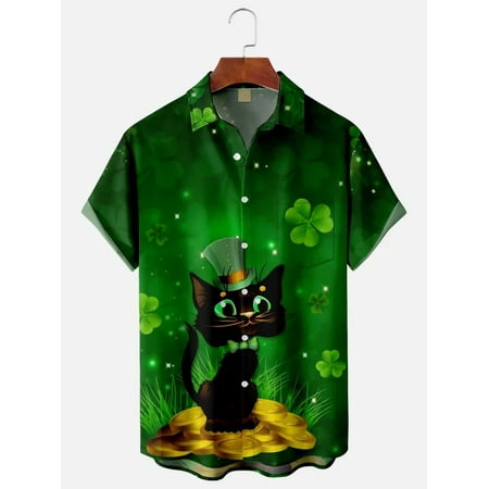 

MLFU St. Patrick s Day Men Dad Hawaiian Shirts Button Down Regular Chest Pocket Tees with Pocket Costume for Teen and Adult