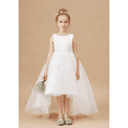 thumbnail image 4 of Asymmetric Flower Girl Dress with Detachable Beaded Waistband Scoop Neck Tulle Lace Princess Pageant Dress Birthday Party Dress for Girls Elegant Floral Design Special Occasion 2 -3Years, 4 of 10