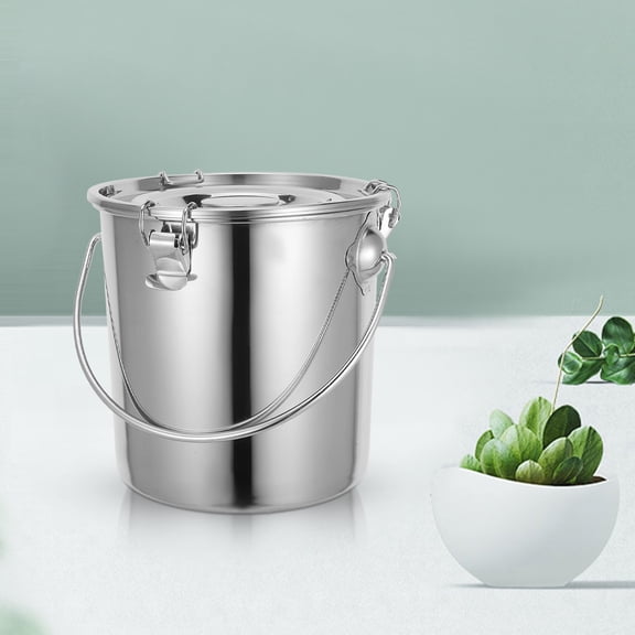 PENIKOKO Stainless Steel Bucket with Lid and Handle, , 1 Pack, 8.3 x 8.3 x 7.3 Inches, and Multi-Purpose
