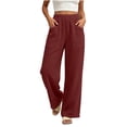 thumbnail image 4 of Guluxicc Women's Straight Leg Pants Elastic Waist Long Trousers with Pockets Summer Casual Outfits for Everyday Wear, 4 of 6