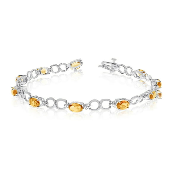 10K White Gold Oval Citrine and Diamond Bracelet