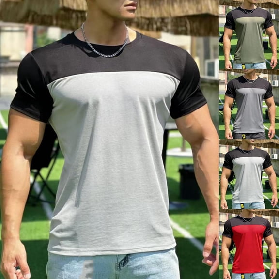 Kojanyu Men's Color Block Raglan Short Sleeve T Shirt, Lightweight Breathable Polyester Casual Sports Crewneck Top, Sizes S-3XL