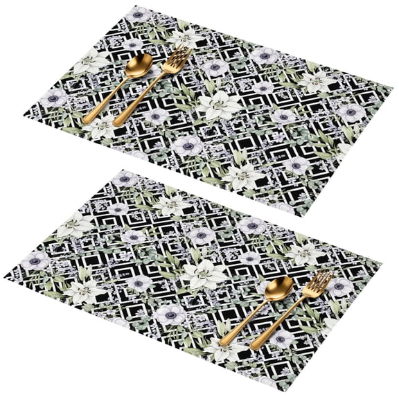 Placemat, Pioneer Flower Floral Print Pattern Place Mats Table Mat Set Of 2, PVC Washable Placemats for Party Kitchen Dining Decoration, 18x12 Inch, Fade Resistant