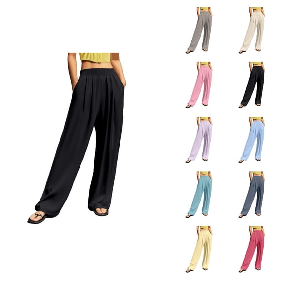 Lounge Pants Womens Wide Leg Pants Women's Casual Pants High Waisted Wide Leg Trousers with Crinkle Design for Outdoor Sports and Daily Comfort