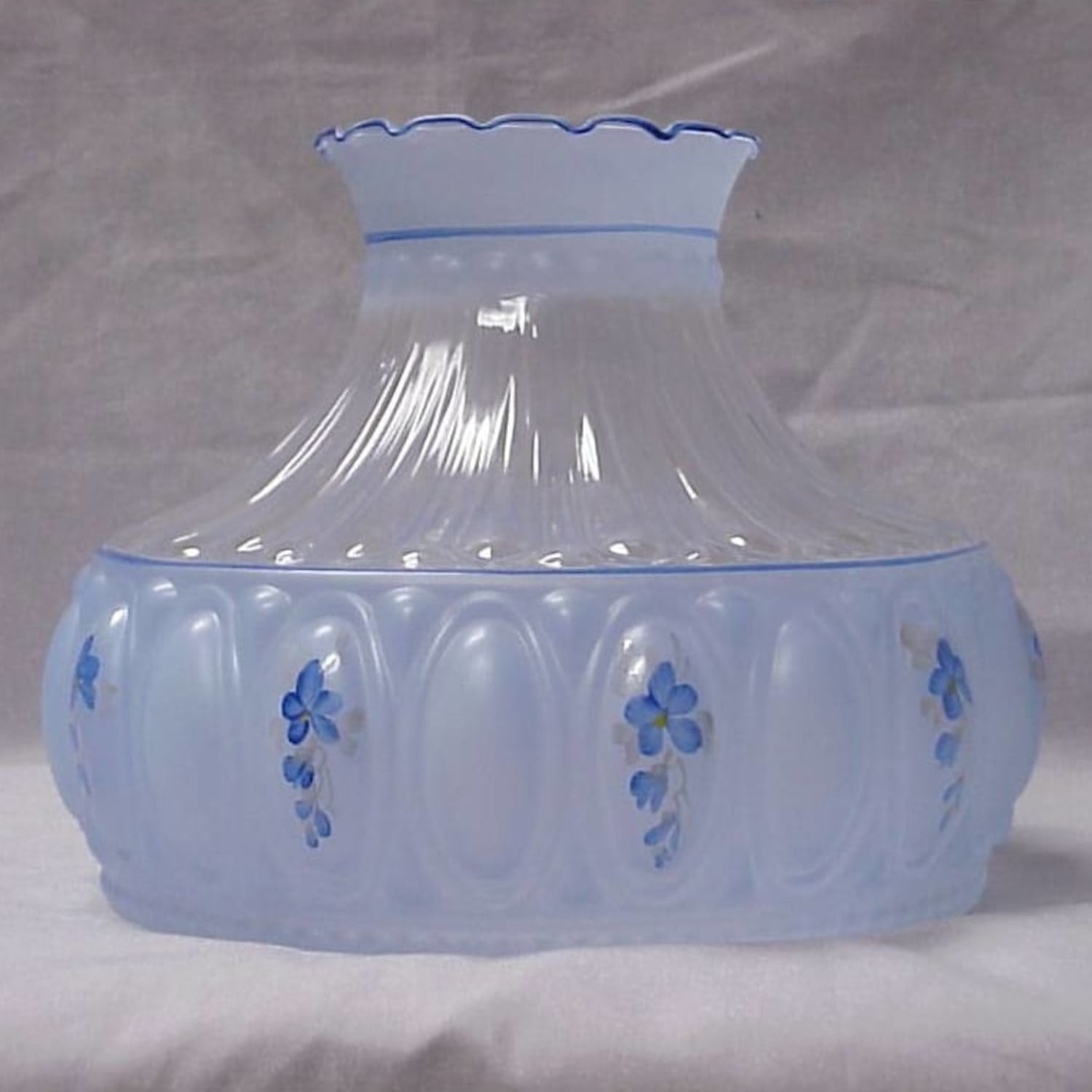 Aladdin Blue Meadow Flower Glass Oil Lamp Shade Clear Top 10 inch