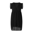 thumbnail image 2 of VISgogo Vestido casual para mujer, manga voladora, cuello en V, ahuecado, color sólido, suelto, vestidos acampanados VISgogo moda, 2 of 9