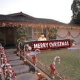 thumbnail image 2 of Pancarta grande de Feliz Navidad, cartel de Navidad a cuadros de búfalo rojo con gráfico de árbol de Navidad de muñeco de nieve, perfecto para fiesta de Navidad, decoración interior al aire libre, 9.8 x 1.6 pies (letras doradas) Ormromra WMZL-2263-1, 2 of 7