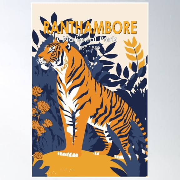 Ranthambore National Park India Vintage Poster Wall Art, Modern Wall Decor, 8x12 UNFRAMED