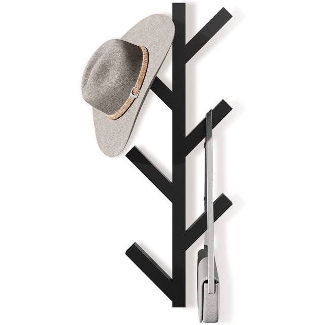 Perchero vertical negro de pared de 40,64 cm, perchero de pared moderno de metal, para sombreros, chaquetas, bolsos, entrada dormitorio (altura 40,64 cm)