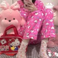 thumbnail image 4 of Spring Autumn Cute Hello Kitty Home Costume Cartoon Pajama Set Sanrio Long Sleeve Top+Pants Oversized Cardigan Pink Pajama Girl, 4 of 9