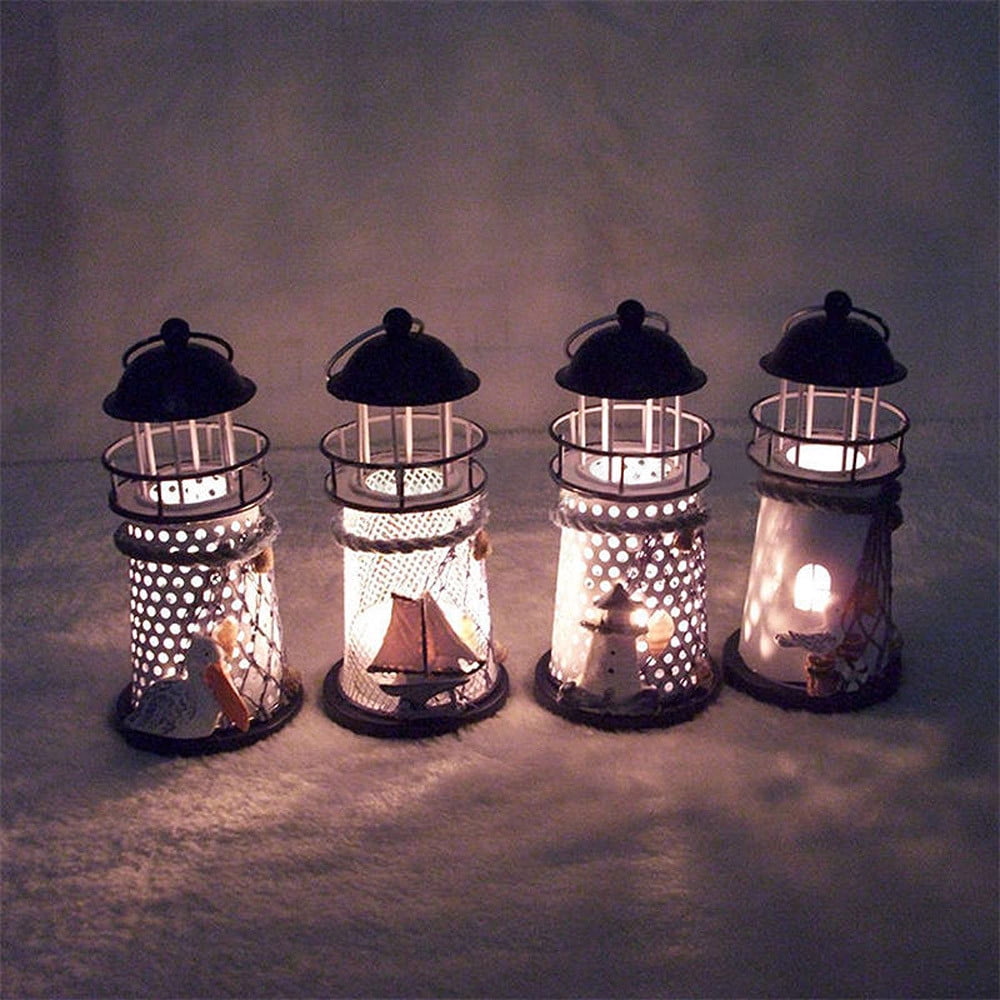Metal Lantern LIGHTHOUSE 2er Set 54/36 CM-Wind Light Decoration Candle Holder Outdoor 
