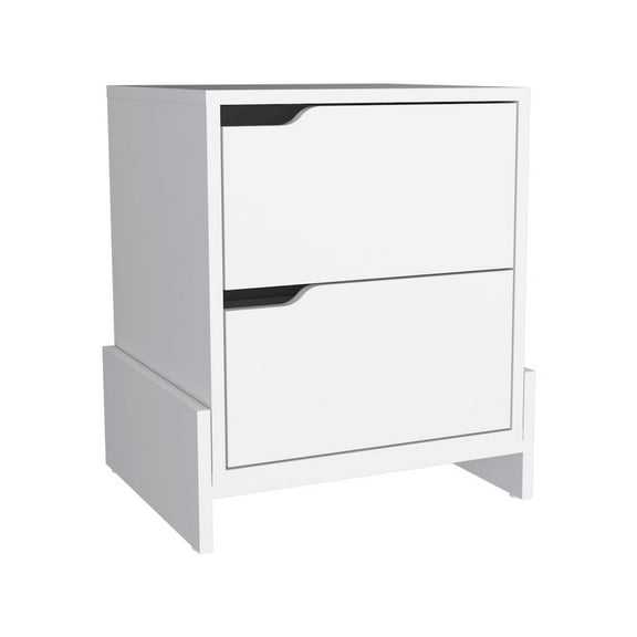 HomeRoots 20 in. Two Drawer Faux Wood Nightstand, White