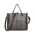 thumbnail image 1 of Bolso de Hombro de Cuero PU, Bolso Tote para Mujer con Múltiples Bolsillos, Estilo Retro, Correa Larga, Bolso Cruzado Gris, 1 of 5